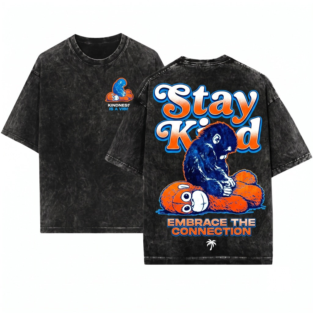 Stay Kind Punch The Monkey Viral Orangutan Graphic Gift Unisex Wash T-Shirt