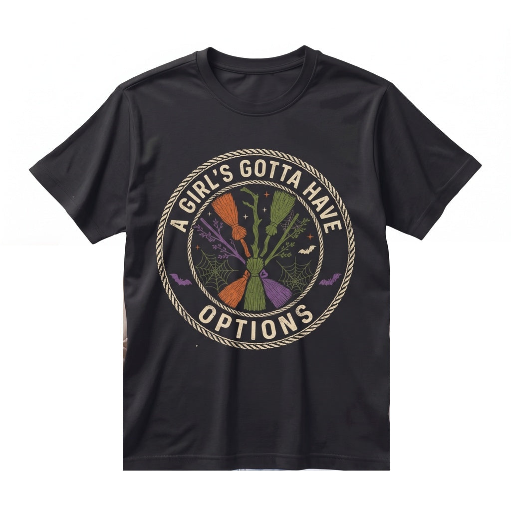 Girl Gotta Have Options Retro Halloween Sweatshirt, Spooky Season Witches Sweater, Trendy Feeling Witchy Fall Apparel, Unisex