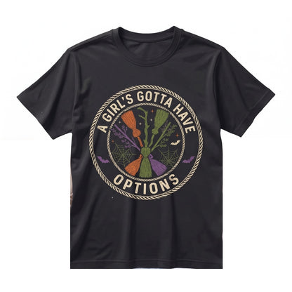Girl Gotta Have Options Retro Halloween Sweatshirt, Spooky Season Witches Sweater, Trendy Feeling Witchy Fall Apparel, Unisex
