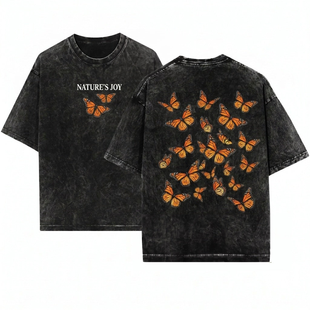 Embroidered Butterfly Retro Minimalist Custom Unisex Wash T-Shirt
