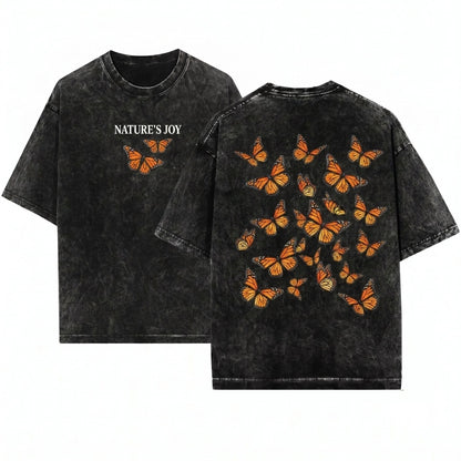 Embroidered Butterfly Retro Minimalist Custom Unisex Wash T-Shirt