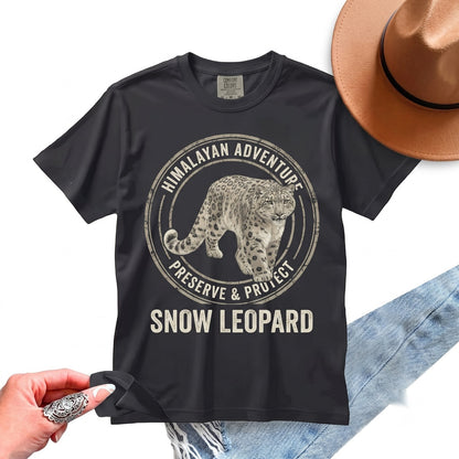 Retro Snow Leopard Mountain Graphic Alpine Wildlife Rugged Wilderness Nature Big Cat Lover Gift Unisex TShirt