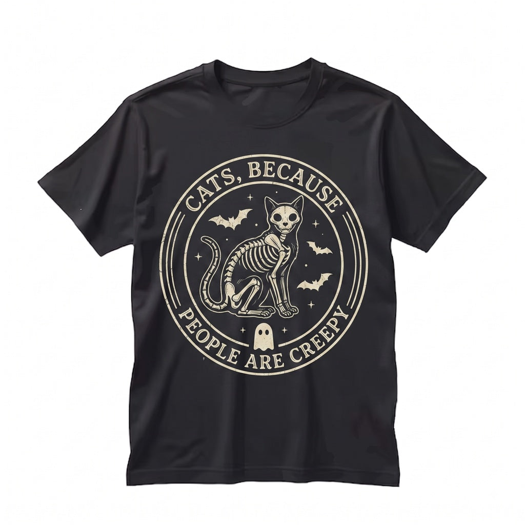 Spooky Ghost Skeleton Cats People Are Creepy Funny Graphic Halloween Unisex TShirt
