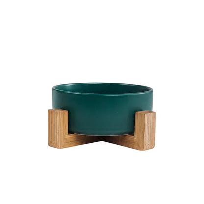 Tableware Wooden Shelf Salad Bowl Noodle Bowl Key Storage Pet Bowl Wooden Shelf Cat Bowl Ceramic Dog Food Double Bowl