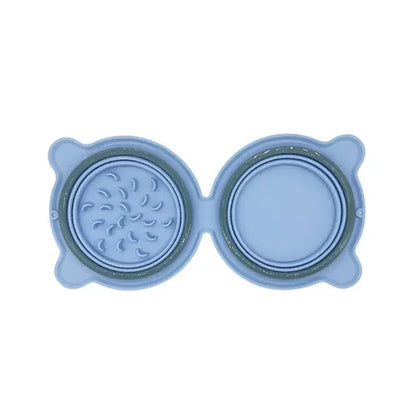 Collapsible Silicone Double Dog  Bowl,Travel Dog Bowl,Collapsible Slow Feeder Bowl,Spill and Anti-Flip Mat