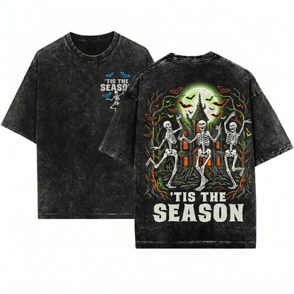 Dancing Skeleton Spooky Season Retro Haunted House Apparel Unisex Wash T-Shirt