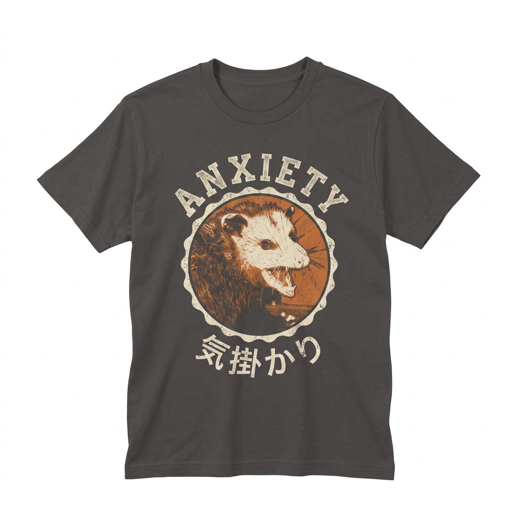 Funny Anxiety Japanese Aesthetic Screaming Opossum Graphic Retro Novelty Cotton Crewneck Unisex TShirt