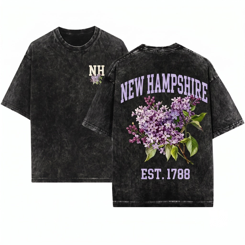 New Hampshire State Flower Purple Lilac Botanical Floral Vintage Top Unisex Wash T-Shirt
