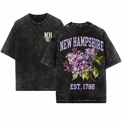 New Hampshire State Flower Purple Lilac Botanical Floral Vintage Top Unisex Wash T-Shirt