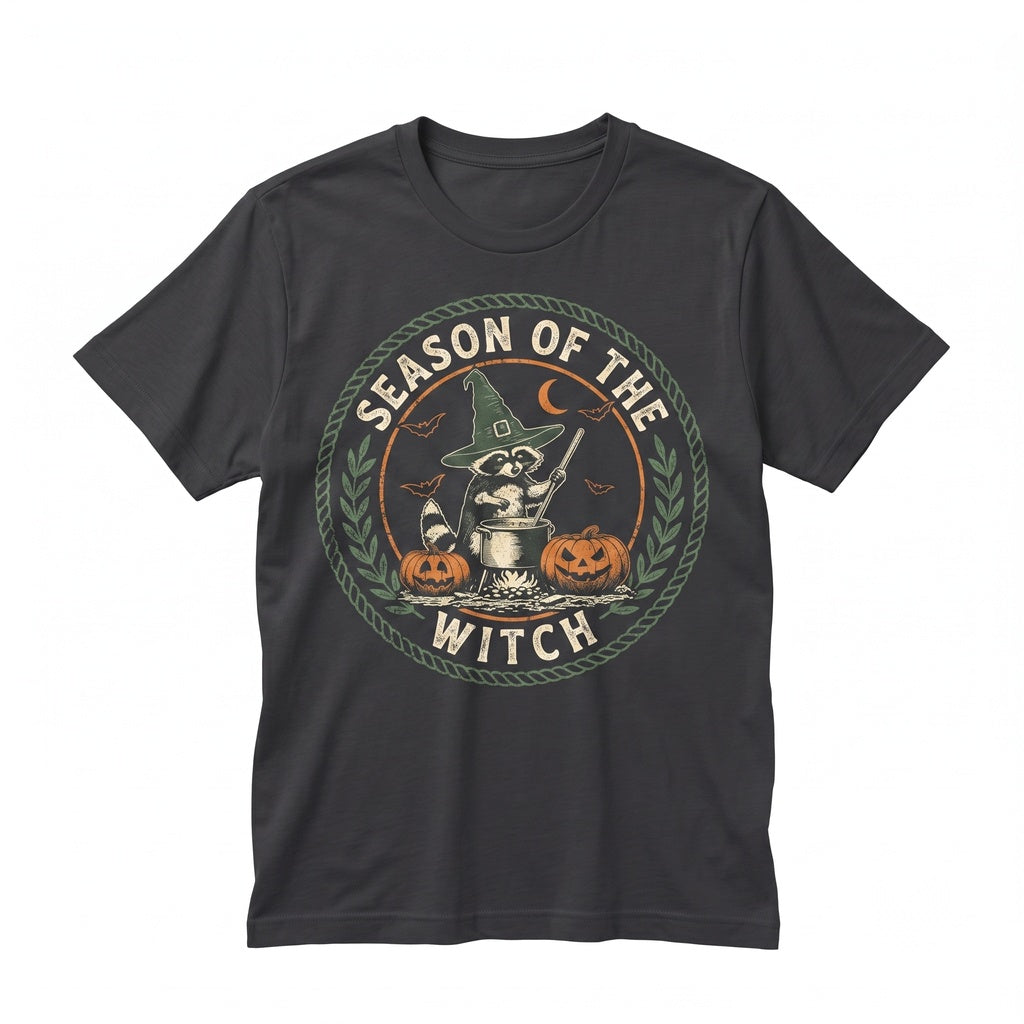 Spooky Halloween Raccoon Witch Hat Cauldron Fall Graphic Crewneck Sweatshirt Unisex TShirt