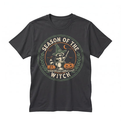 Spooky Halloween Raccoon Witch Hat Cauldron Fall Graphic Crewneck Sweatshirt Unisex TShirt