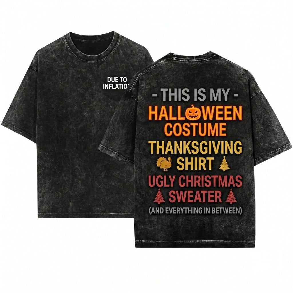 Funny Inflation Ugly Christmas Halloween Thanksgiving Costume Anti Biden Trump Conservative Gift Unisex Wash T-Shirt