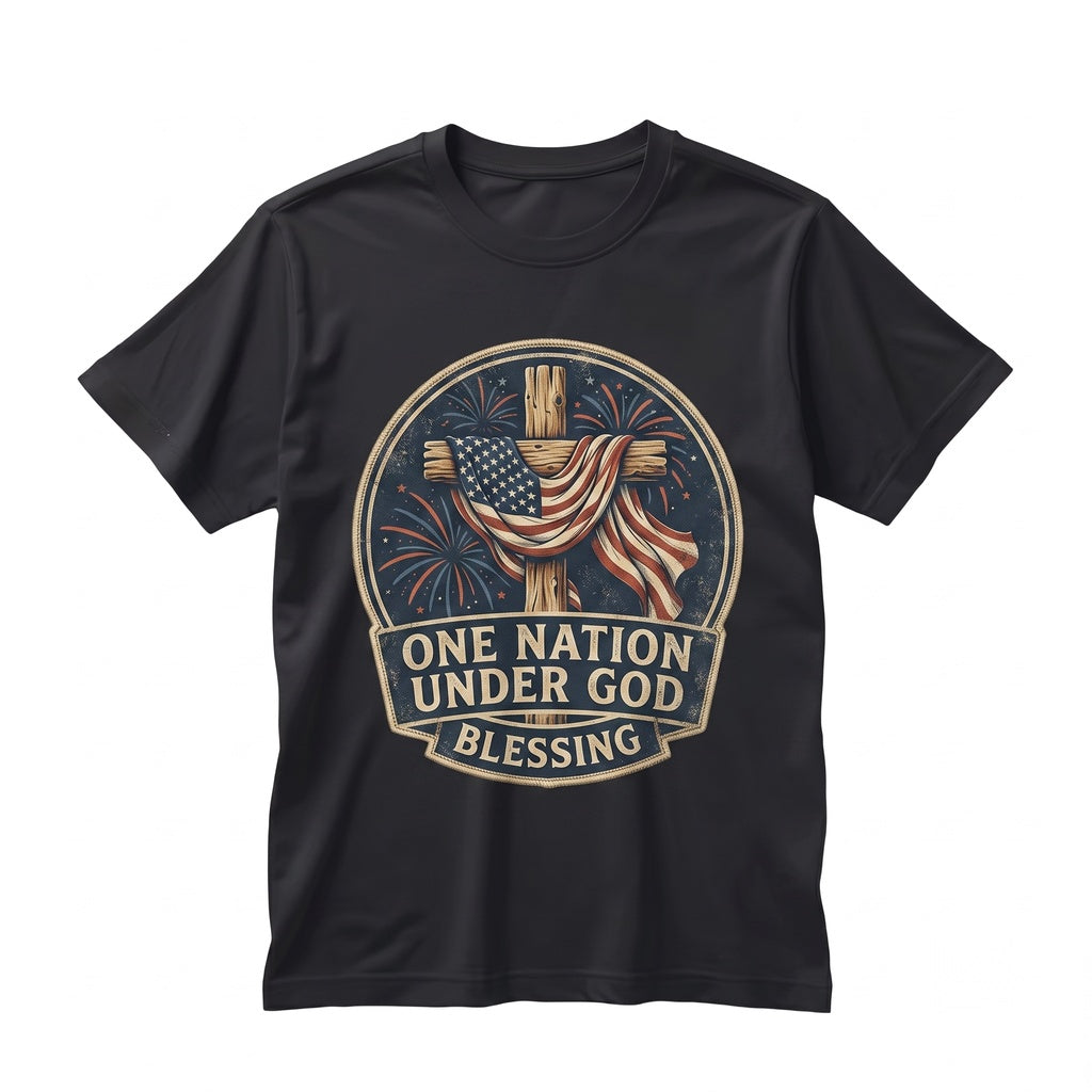 American Flag One Nation Under God Blessing 4th of July Firework USA 250 Years Freedom Patriotic Graphic Unisex TShirt