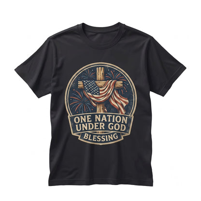 American Flag One Nation Under God Blessing 4th of July Firework USA 250 Years Freedom Patriotic Graphic Unisex TShirt