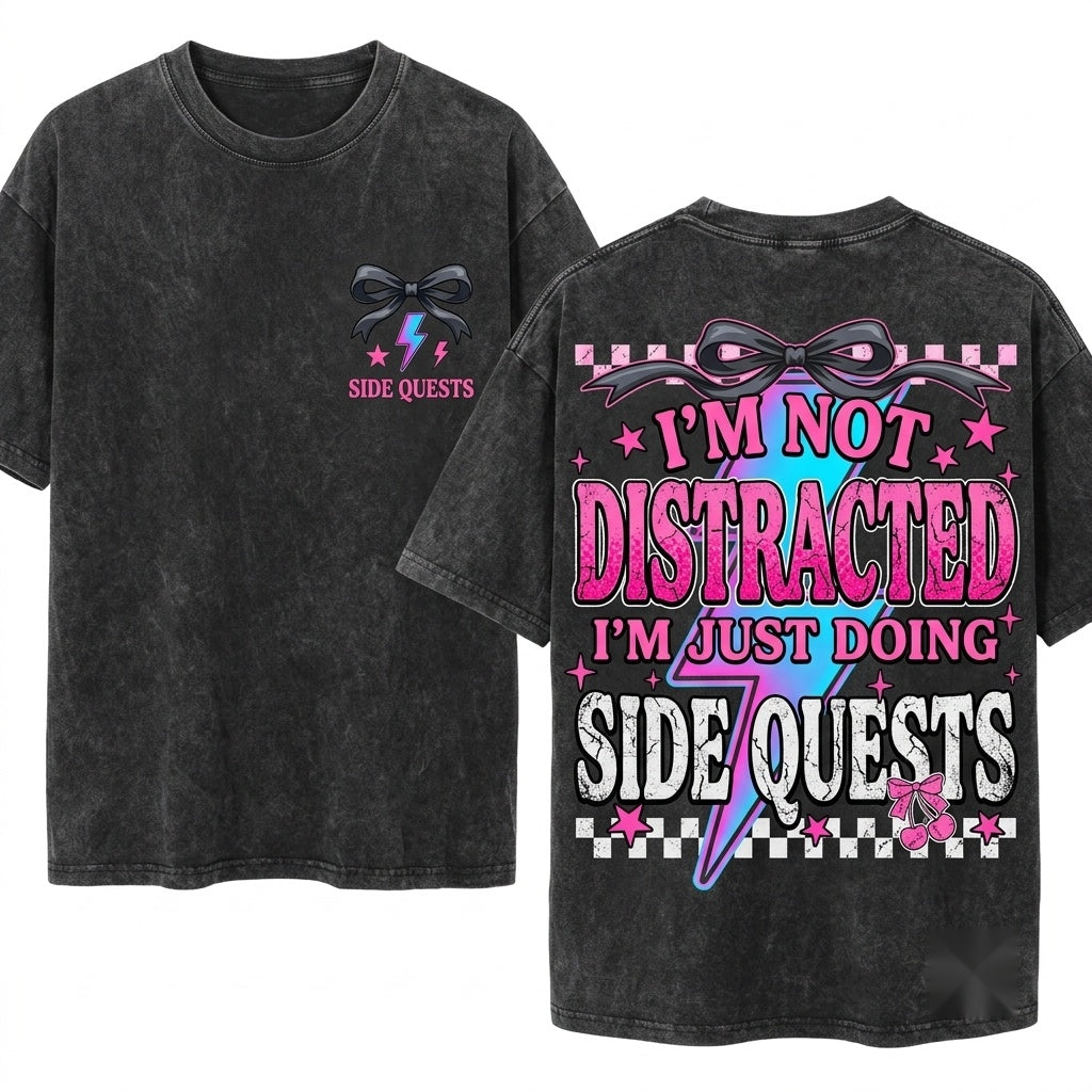 Coquette Im Not Distracted Just Doing Side Quests Distressed Grunge Funny Sassy Quote Checkered Trendy Womens Sarcasm Unisex Wash