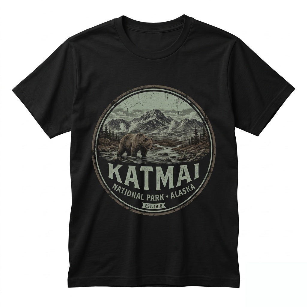 Katmai Alaska Retro Grizzly Bear Vintage Wilderness Nature Lover Graphic Unisex TShirt