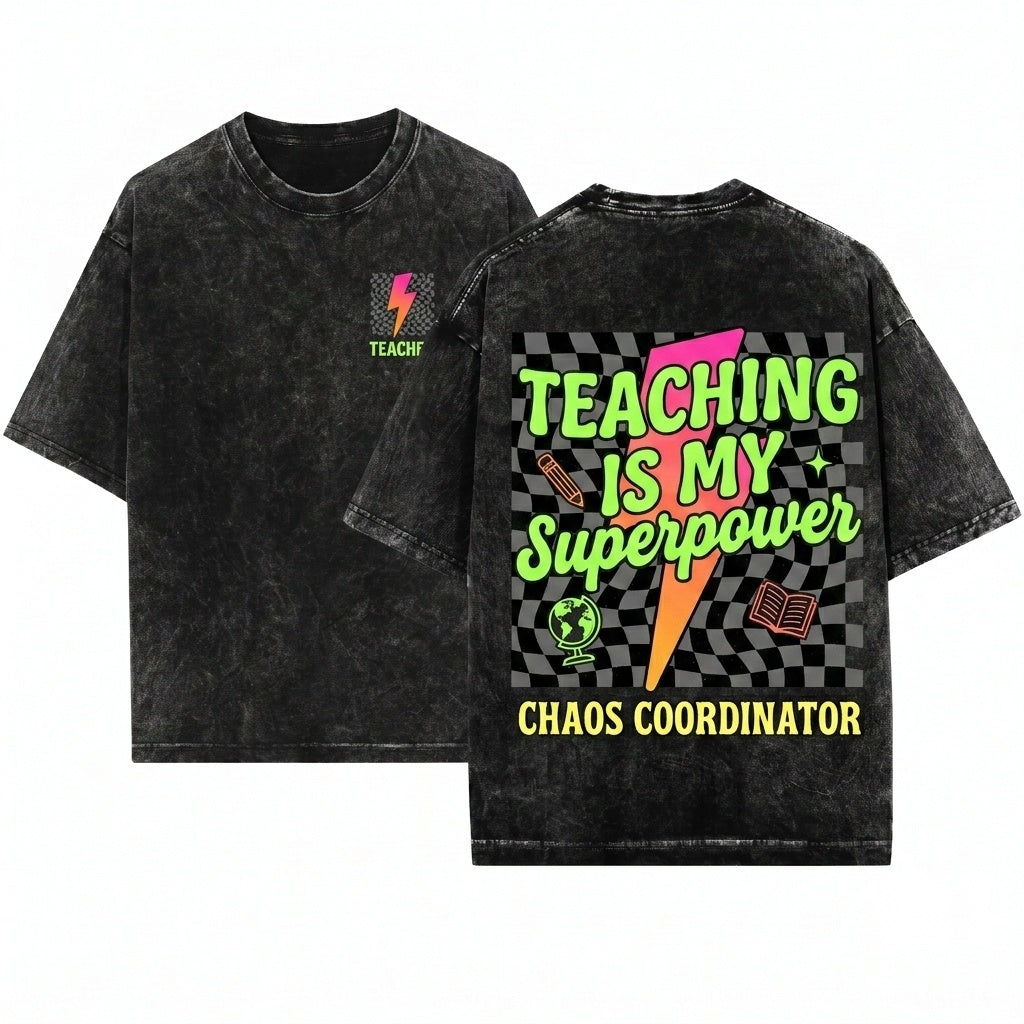 Retro Neon Lightning Bolt Teacher Back To School Appreciation Gift Unisex Wash T-Shirt
