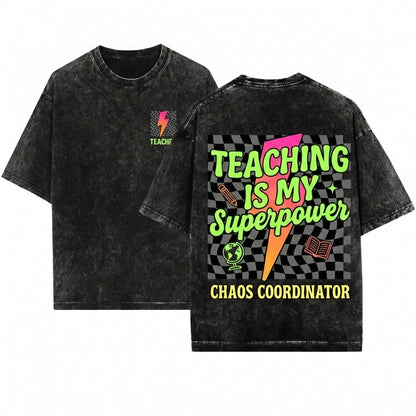 Retro Neon Lightning Bolt Teacher Back To School Appreciation Gift Unisex Wash T-Shirt