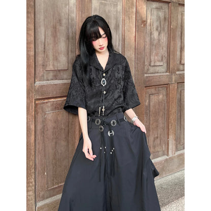 Jacquard shirt with loose design and short sleeved shirt