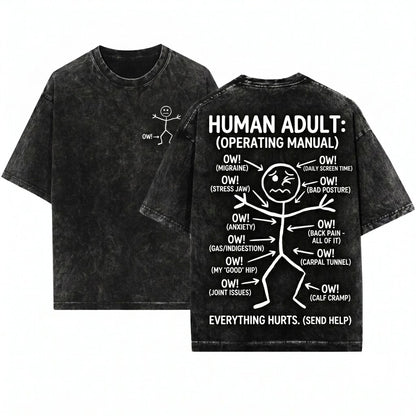 Funny Relatable Pain Meme Minimalist Stick Figure Sarcastic Everyday Life Unisex Wash T-Shirt