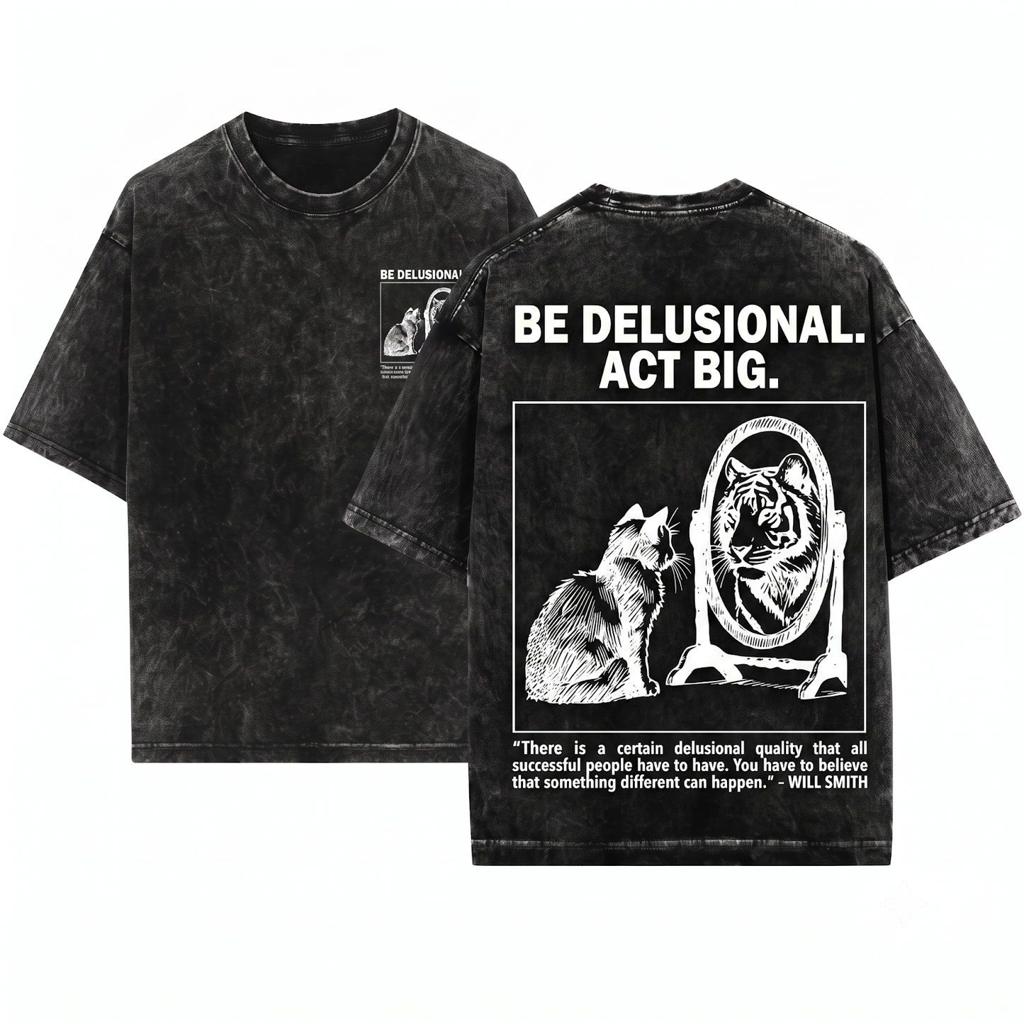 Motivational Cat Tiger Reflection Graphic Tee Funny Mirror Cat Lover Gift Self Love Humor Vintage Style Unisex Heavyweight Garment-Dyed T-Shirt