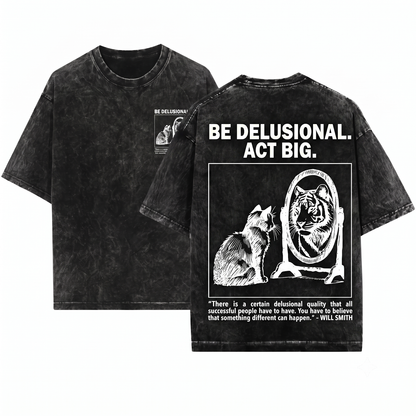 Motivational Cat Tiger Reflection Graphic Tee Funny Mirror Cat Lover Gift Self Love Humor Vintage Style Unisex Heavyweight Garment-Dyed T-Shirt