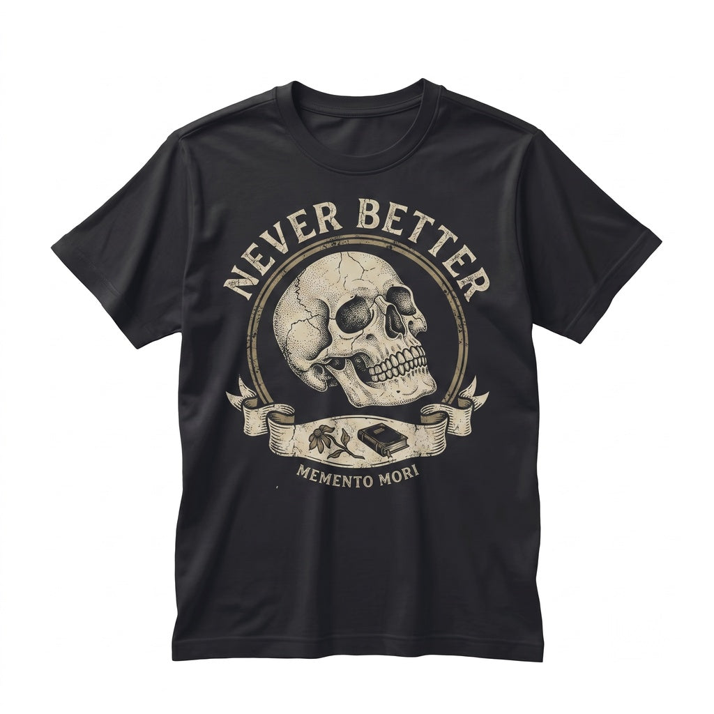 Never Better Skeleton Zombie Halloween Party Funny Scary Dark Academia Gift Unisex TShirt