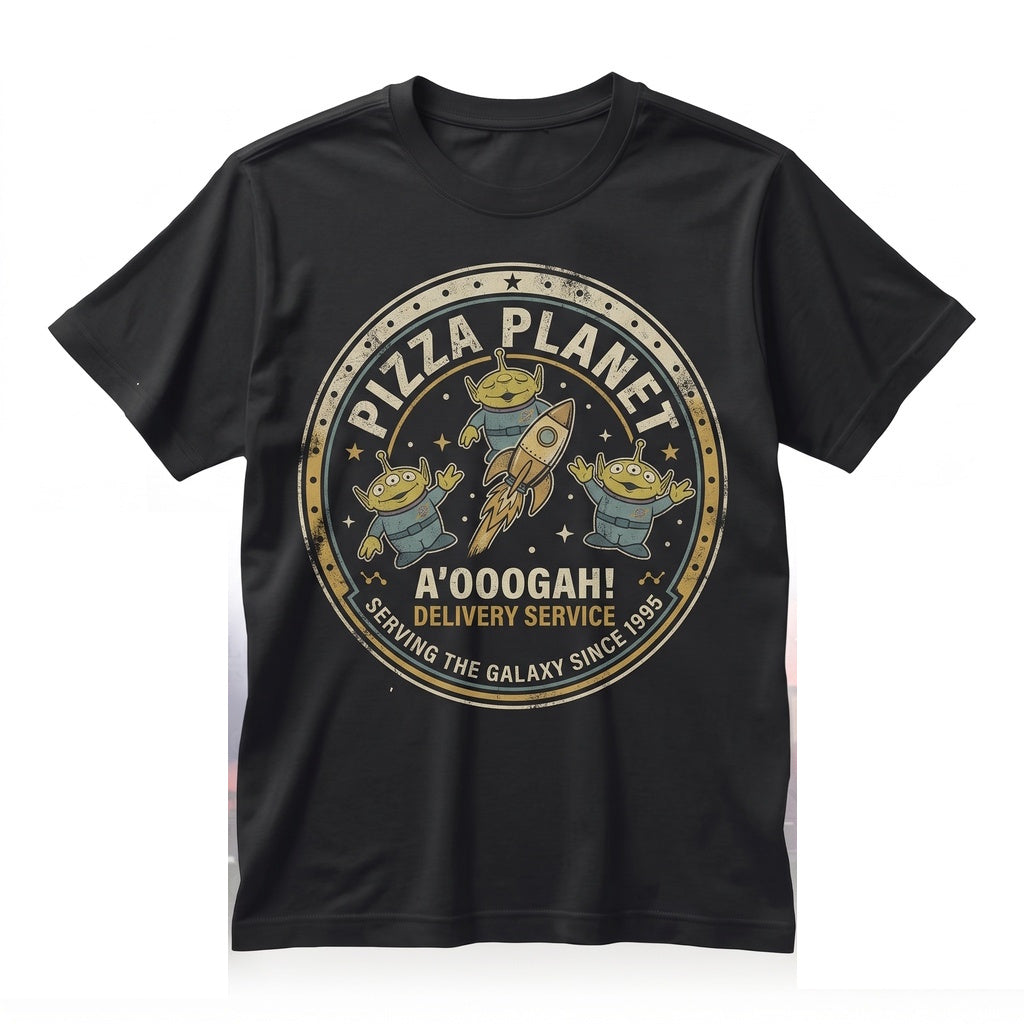Oversized Vintage Pizza Planet Green Alien Matching Family Theme Park Vacation Graphic Top Unisex TShirt