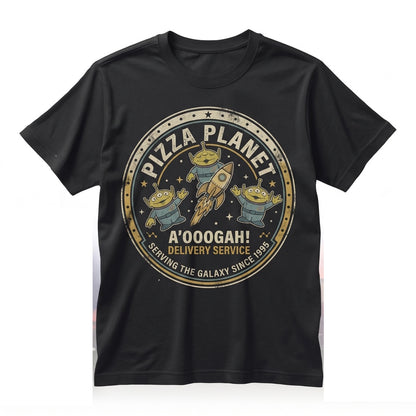 Oversized Vintage Pizza Planet Green Alien Matching Family Theme Park Vacation Graphic Top Unisex TShirt