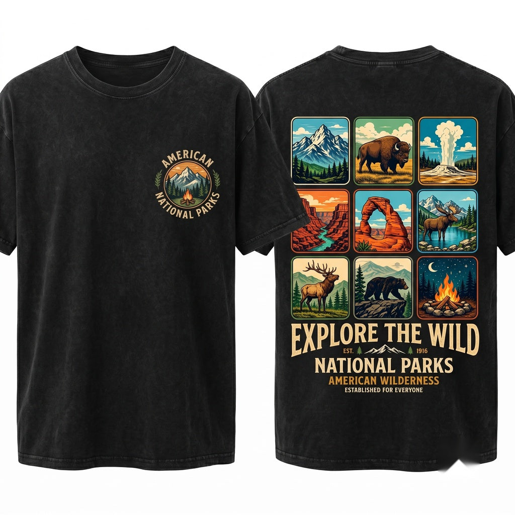 Explore Wild National Parks Vintage Nature Graphic Retro Hiking Camping Adventure Travel Gift Unisex Wash T-Shirt