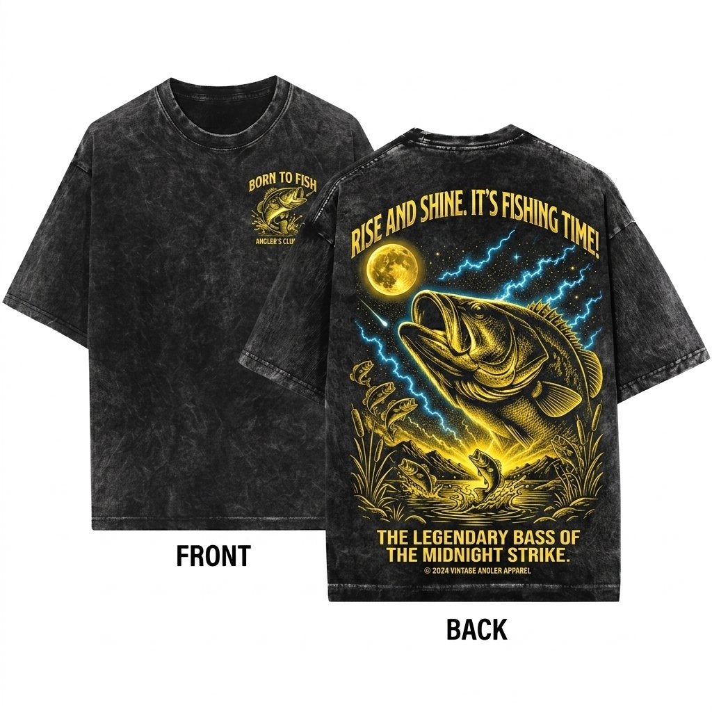 Bass Fish Howling Moon Vintage Apparel Men Retro Angler Gift 90s Animal Graphic Unisex Wash T-Shirt