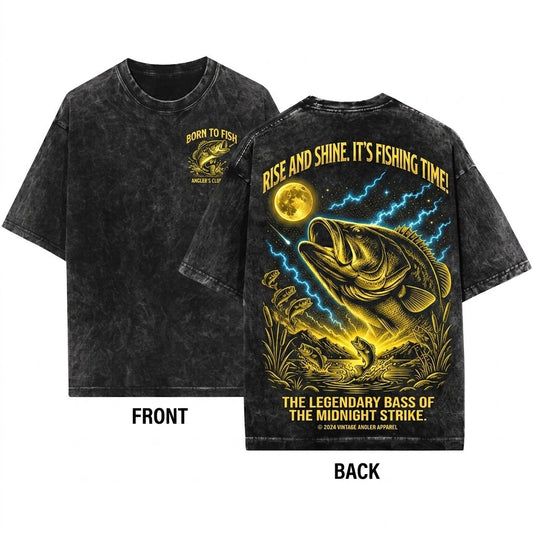 Bass Fish Howling Moon Vintage Apparel Men Retro Angler Gift 90s Animal Graphic Unisex Wash T-Shirt