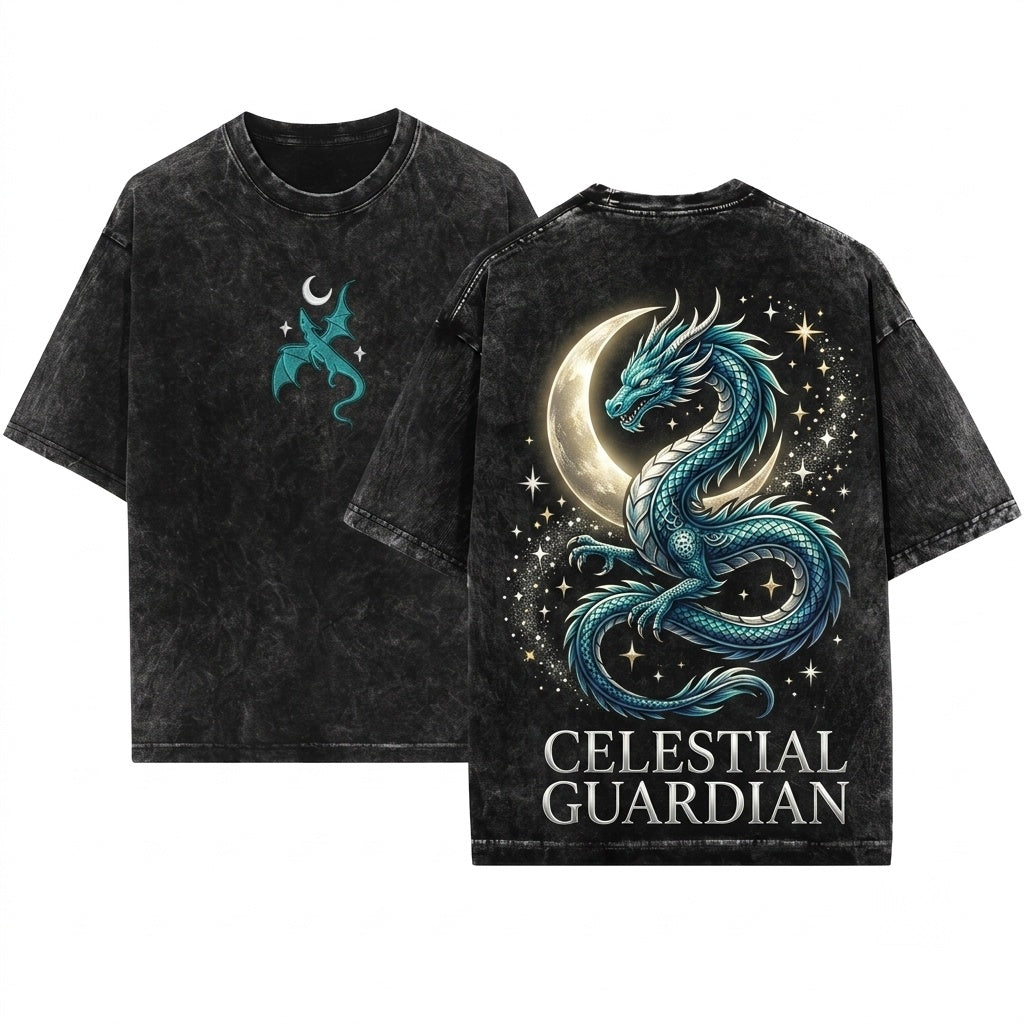 Embroidered Moon Dragon Fantasy Bookish Witchy Apparel Unisex Wash T-Shirt