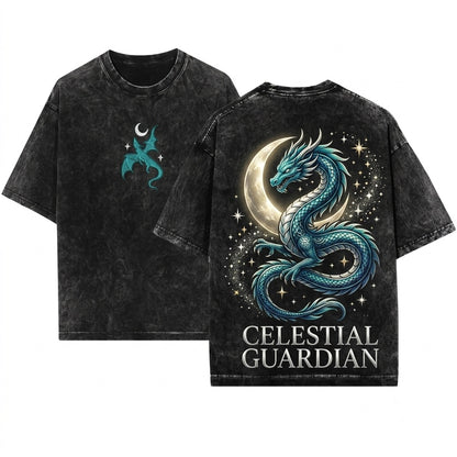 Embroidered Moon Dragon Fantasy Bookish Witchy Apparel Unisex Wash T-Shirt