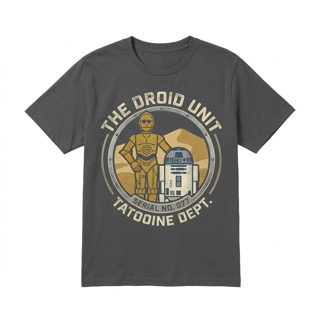 Oversized Retro Sci-Fi R2D2 C3PO Droids Graphic Vintage Space Fantasy Fan Apparel, New Hope Theme Galaxy Park Merch, Cool