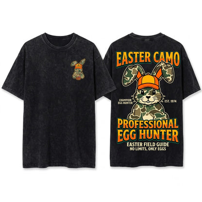 Kids Boy Girl Happy Easter Camo Bunny Egg Hunt Unisex Wash T-Shirt