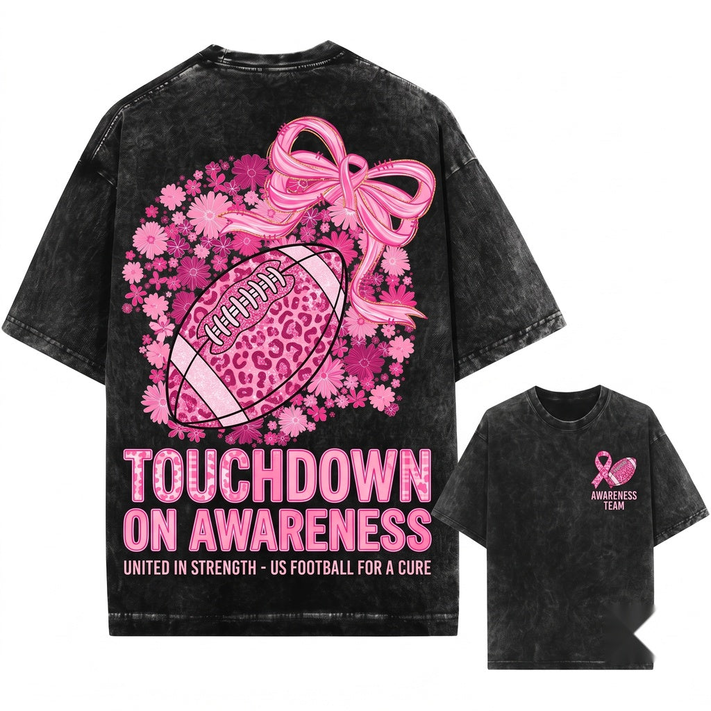 Pink Breast Cancer Awareness Faith Over Fear Floral Football Game Day Tackle Graphic Unisex Wash T-Shirt