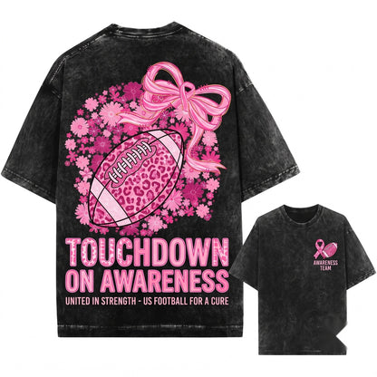 Pink Breast Cancer Awareness Faith Over Fear Floral Football Game Day Tackle Graphic Unisex Wash T-Shirt