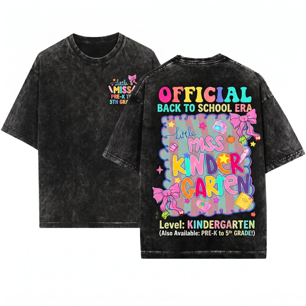 Little Miss Back to School Coquette Cute Grade Level Kindergarten Pre-K 1st 2nd 3rd 5th Girl PNG Bundle Unisex Wash T-Shirt