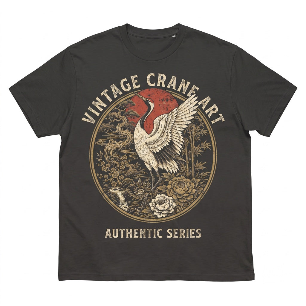 Vintage Japanese Crane Graphic Art, Red Sun Asian Bird Floral Nature Aesthetic Gift Unisex TShirt