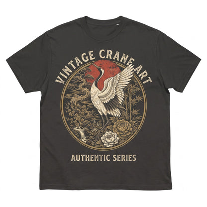 Vintage Japanese Crane Graphic Art, Red Sun Asian Bird Floral Nature Aesthetic Gift Unisex TShirt