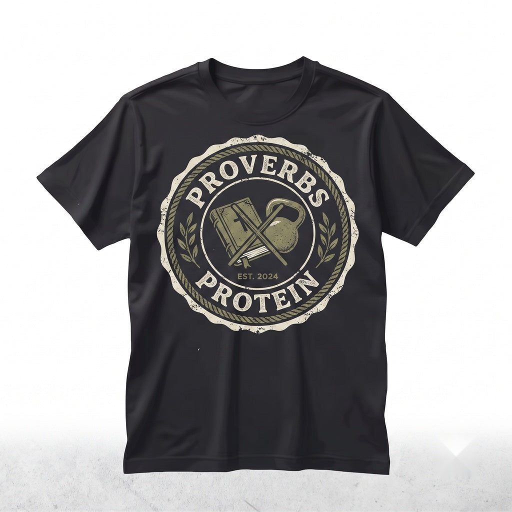 Funny Proverbs and Protein Faith Fitness Gym Workout Graphic Apparel Unisex TShirt