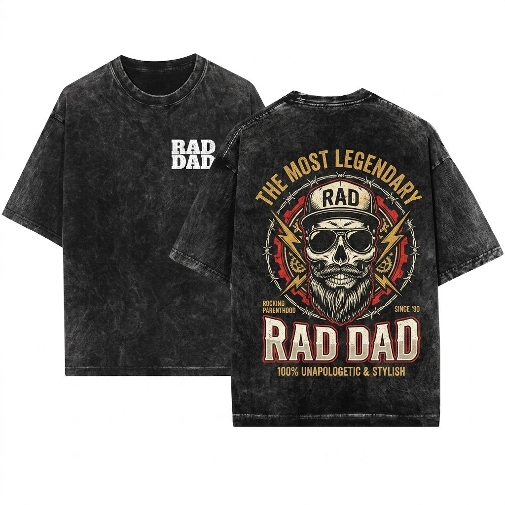 Rad Dad Legend Vintage Fatherhood Funny Husband Parenthood Graphic Unisex Wash T-Shirt