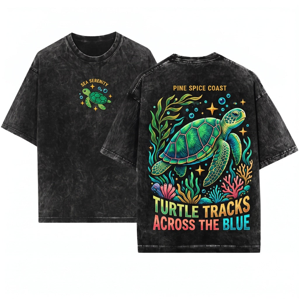 Sea Turtle Embroidered Summer Ocean Coastal Beach Nature Tee Unisex Wash T-Shirt