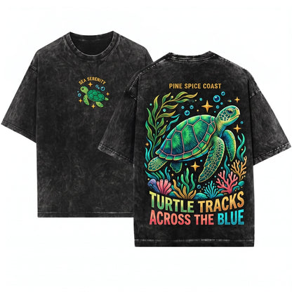 Sea Turtle Embroidered Summer Ocean Coastal Beach Nature Tee Unisex Wash T-Shirt