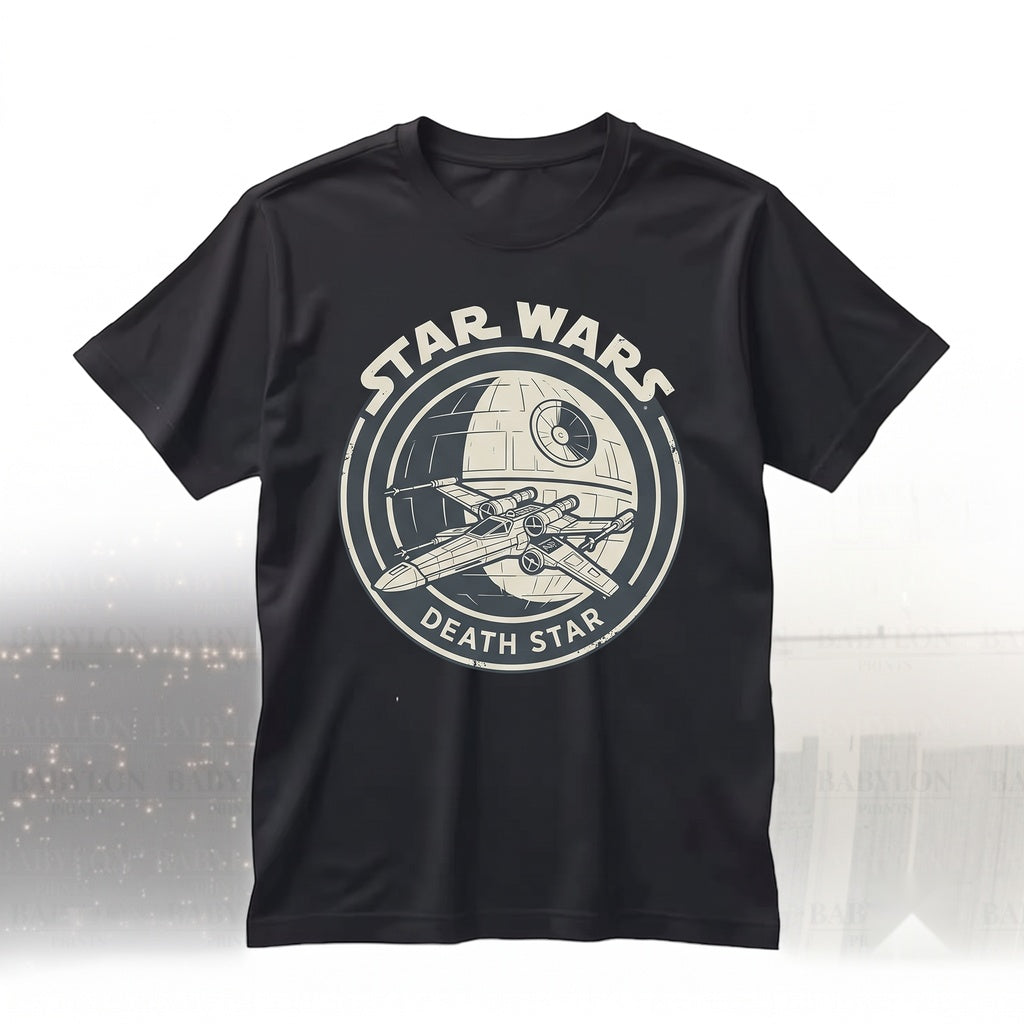 Vintage 1977 Sci-Fi Death Star Graphic Top, Retro Space Battle Theme Park Apparel, Unisex TShirt