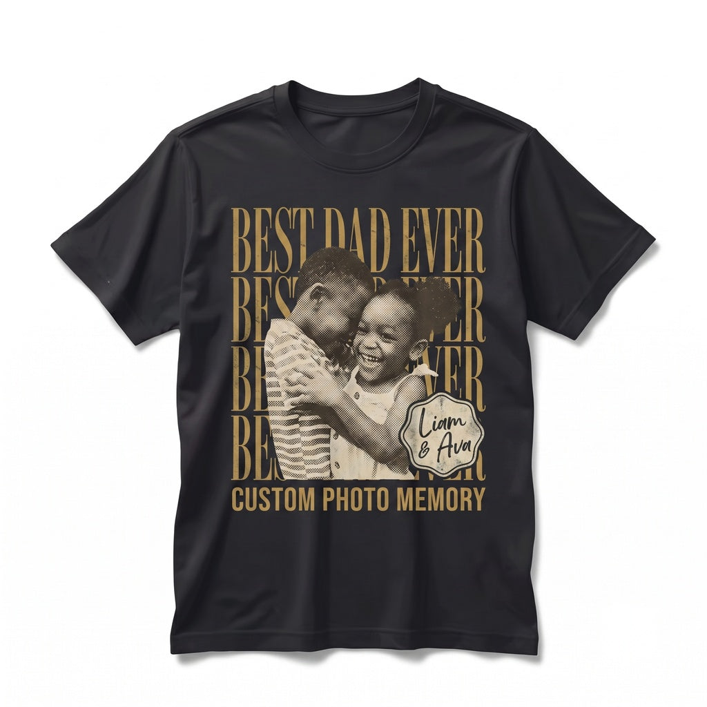 Custom Vintage Father Photo Personalized Family Picture Best Dad Ever Gift Unisex TShirt