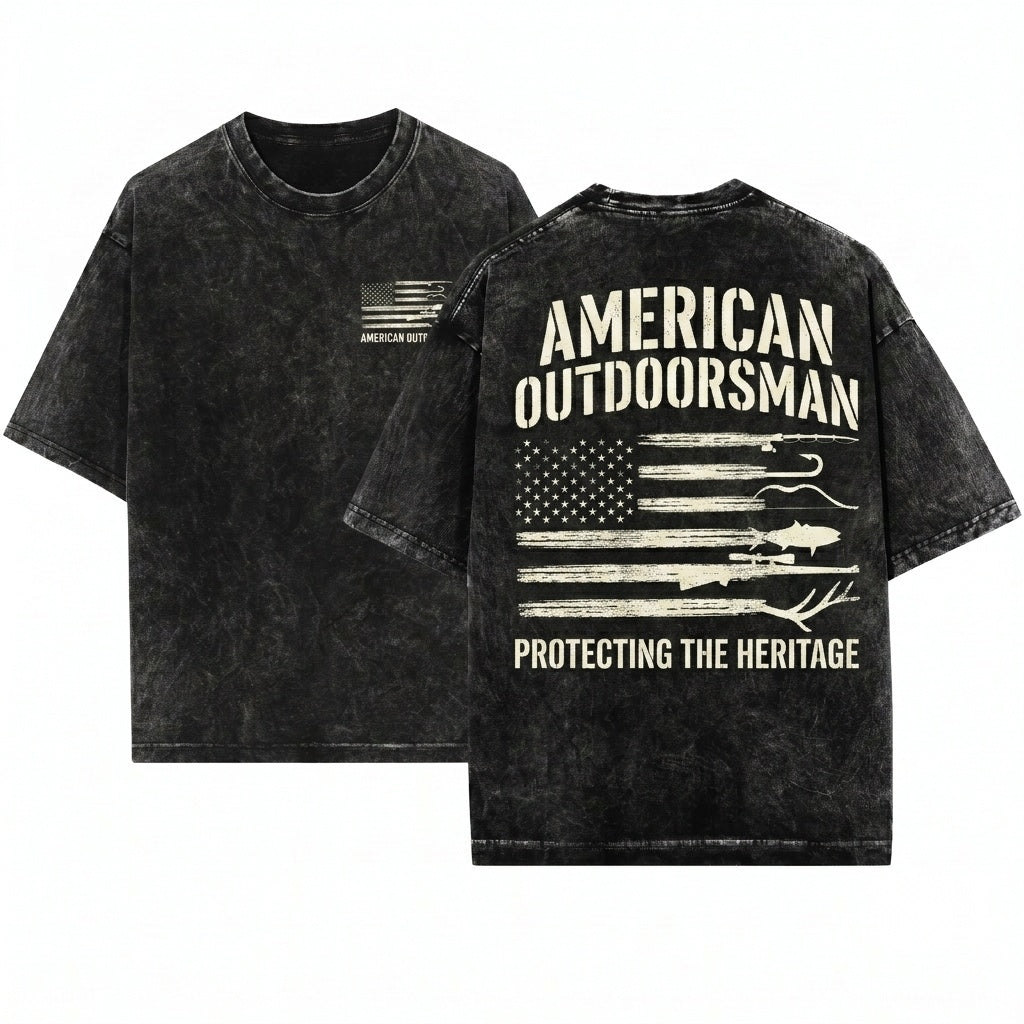 American Flag USA Outdoor Hunting Fishing Hunter Fisher Lover Gift Unisex Wash T-Shirt