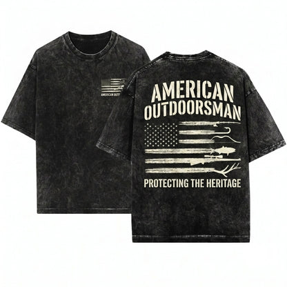 American Flag USA Outdoor Hunting Fishing Hunter Fisher Lover Gift Unisex Wash T-Shirt