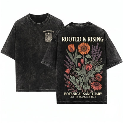 Classic Vintage Botanical Wildflower Floral Nature Minimal Garden Aesthetic Gift Unisex Wash T-Shirt